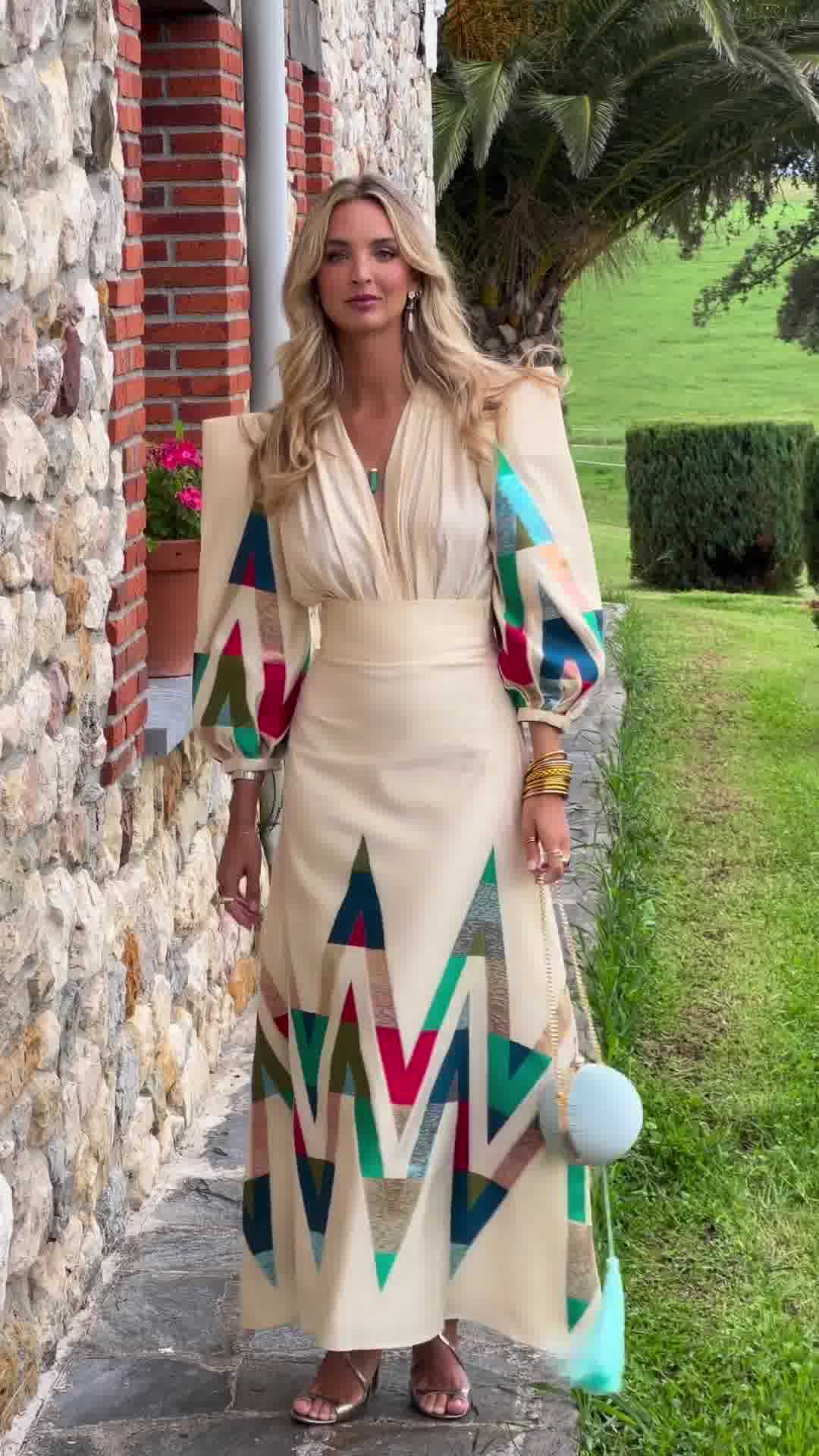 Diseño de impresión Temperamento de moda Estilo de desplazamiento Vestido Traje Vestido Mujer