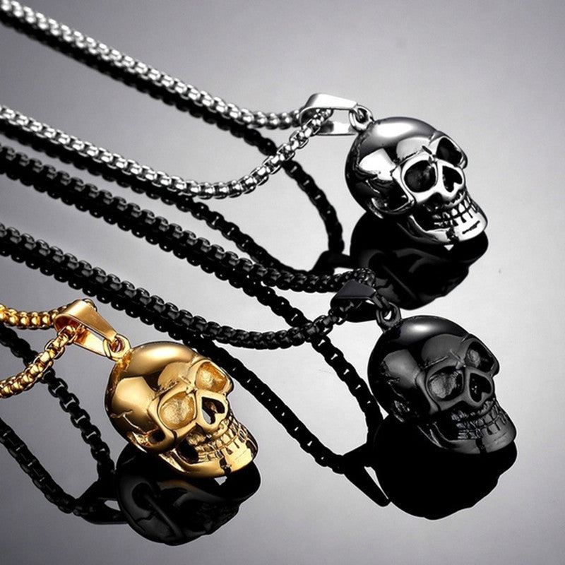 Collier tête de mort Halloween, style punk, accessoire tendance pour homme, en acier titane