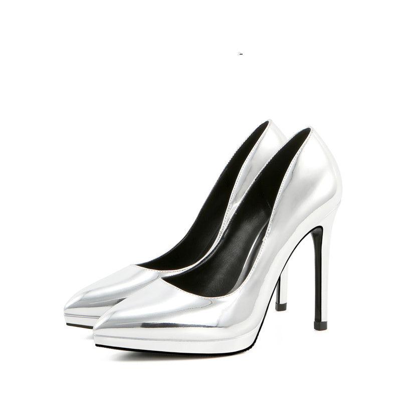 Chaussures professionnelles à bout pointu et plateforme en cuir verni, grande taille