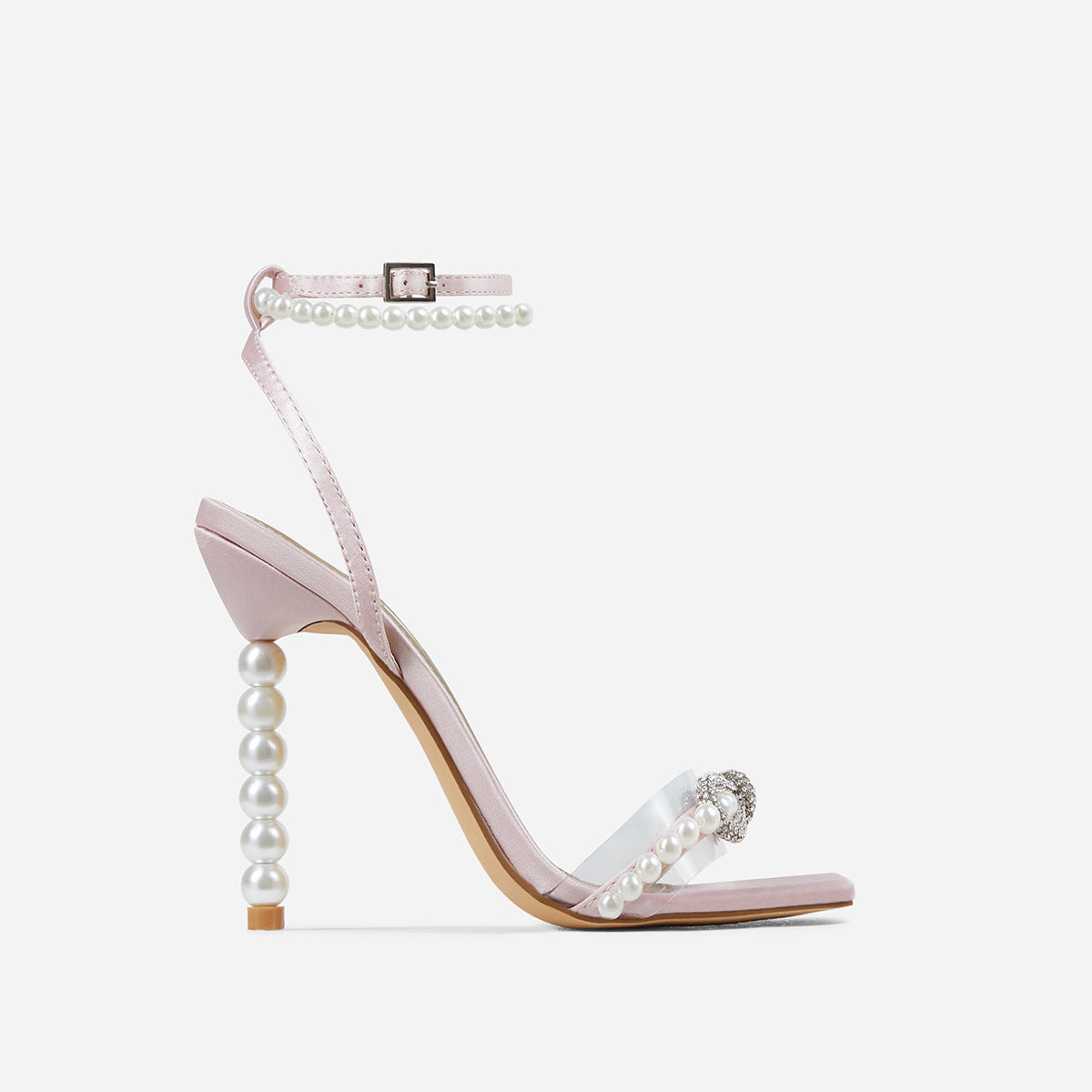 Chaussures à talons aiguilles et bout carré, avec nœud en strass et bride en perles, pour femmes européennes et américaines, grandes tailles
