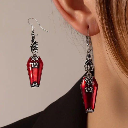 Boucles d'oreilles d'Halloween style rétro chauve-souris rouge araignée