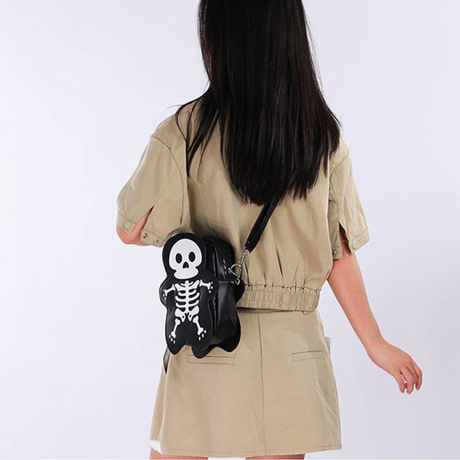 Sac bandoulière motif tête de mort pour Halloween, tendance, amusant et mignon, pour femme, petit sac pour téléphone
