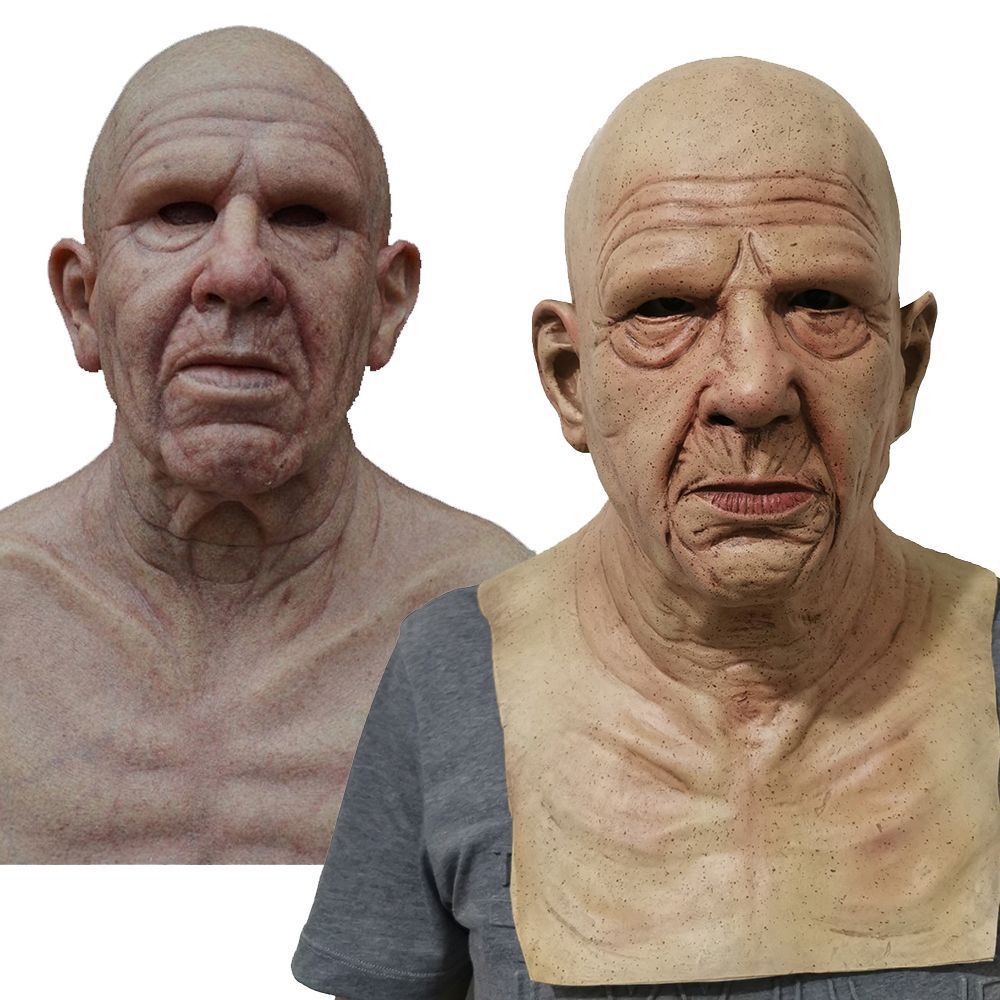 Máscara blanca vieja, calva, vieja, de látex, accesorio divertido para cosplay de Halloween