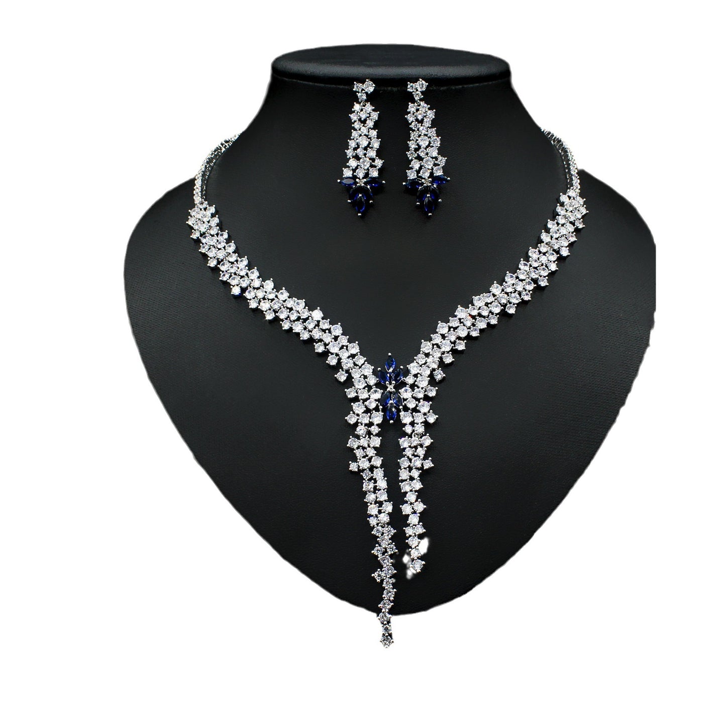 Conjunto de joyas de boda con collar y pendientes de circonitas