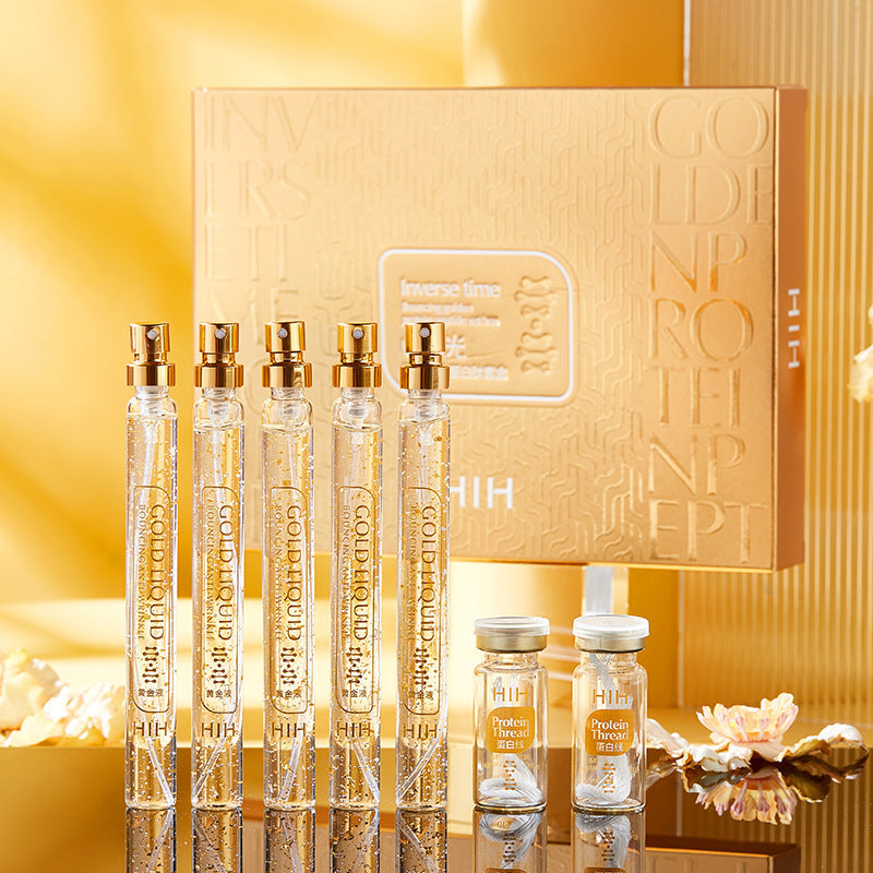 Kit de beauté aux peptides de protéines d'or. Ensemble de soins pour la peau. Liquide de sculpture au fil d'or.