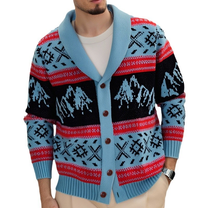 Manteau tricoté jacquard rétro