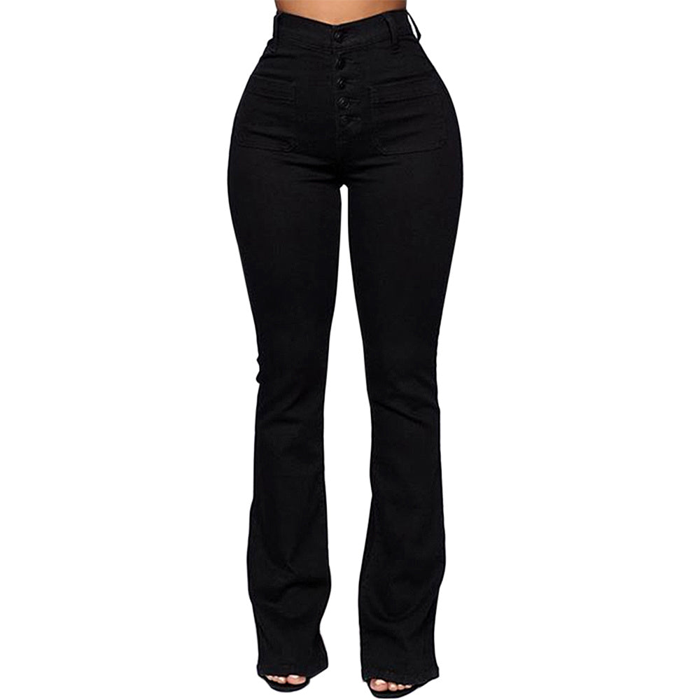 European And American New Style Ladies Buttoned Patch Pockets Washed Trousers Jeans