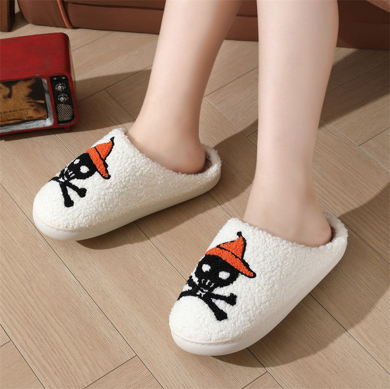 Chaussons d'hiver chauds pour femme, motif tête de mort et rose, idéal pour l'intérieur ou la chambre à coucher