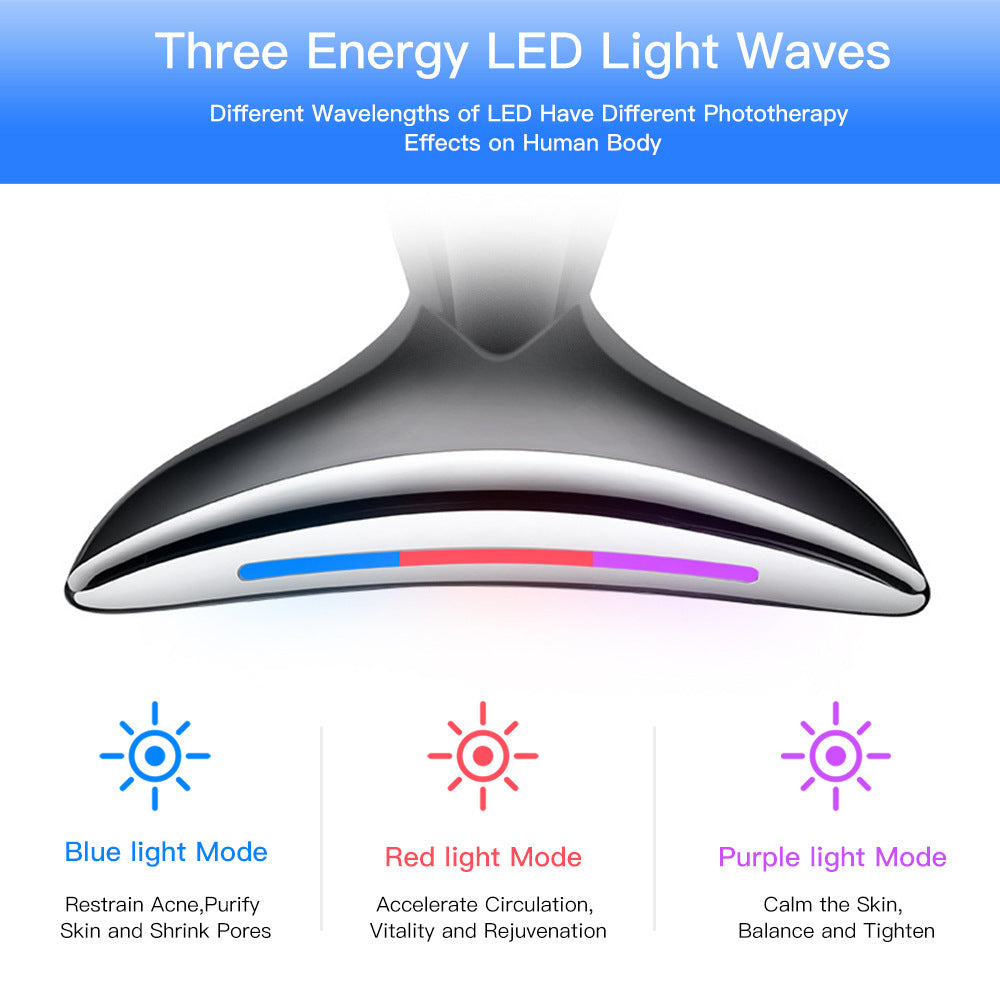 Dispositivo de belleza facial de cuello microcorriente EMS con 3 colores terapia de fotones LED estiramiento de la piel Reduce los dispositivos de estiramiento facial de papada