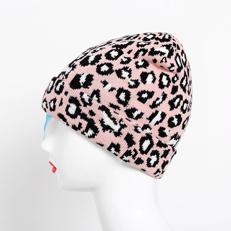 Gorro de lana con estampado de leopardo personalizado para mujer, moda de otoño e invierno, tejido cálido que combina con todo