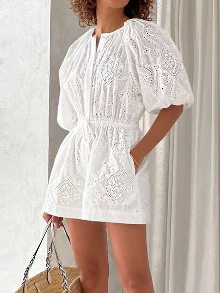 Combinaison ample à manches bouffantes creuses, élégante et tendance pour femme