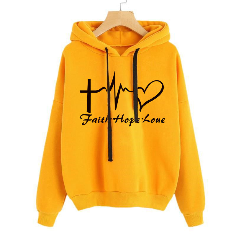 Sweat à capuche imprimé cœur, pull, haut, manches longues, vêtements de sport pour femmes