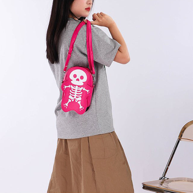 Sac bandoulière motif tête de mort pour Halloween, tendance, amusant et mignon, pour femme, petit sac pour téléphone