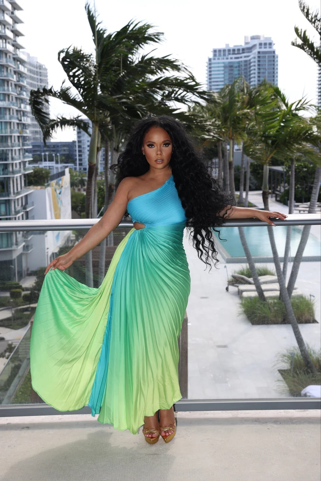Robe plissée sexy dégradée