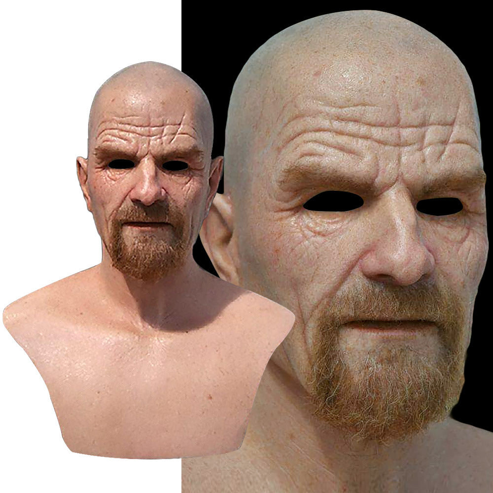 Máscara blanca vieja, calva, vieja, de látex, accesorio divertido para cosplay de Halloween