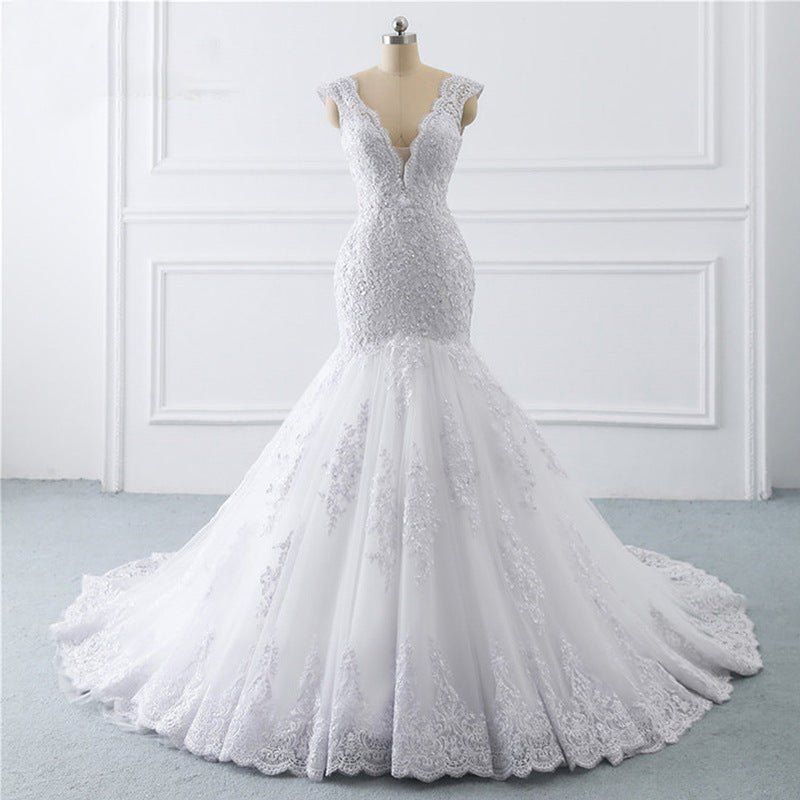 Vestido de novia ligero de sirena sexy retro francés de lujo