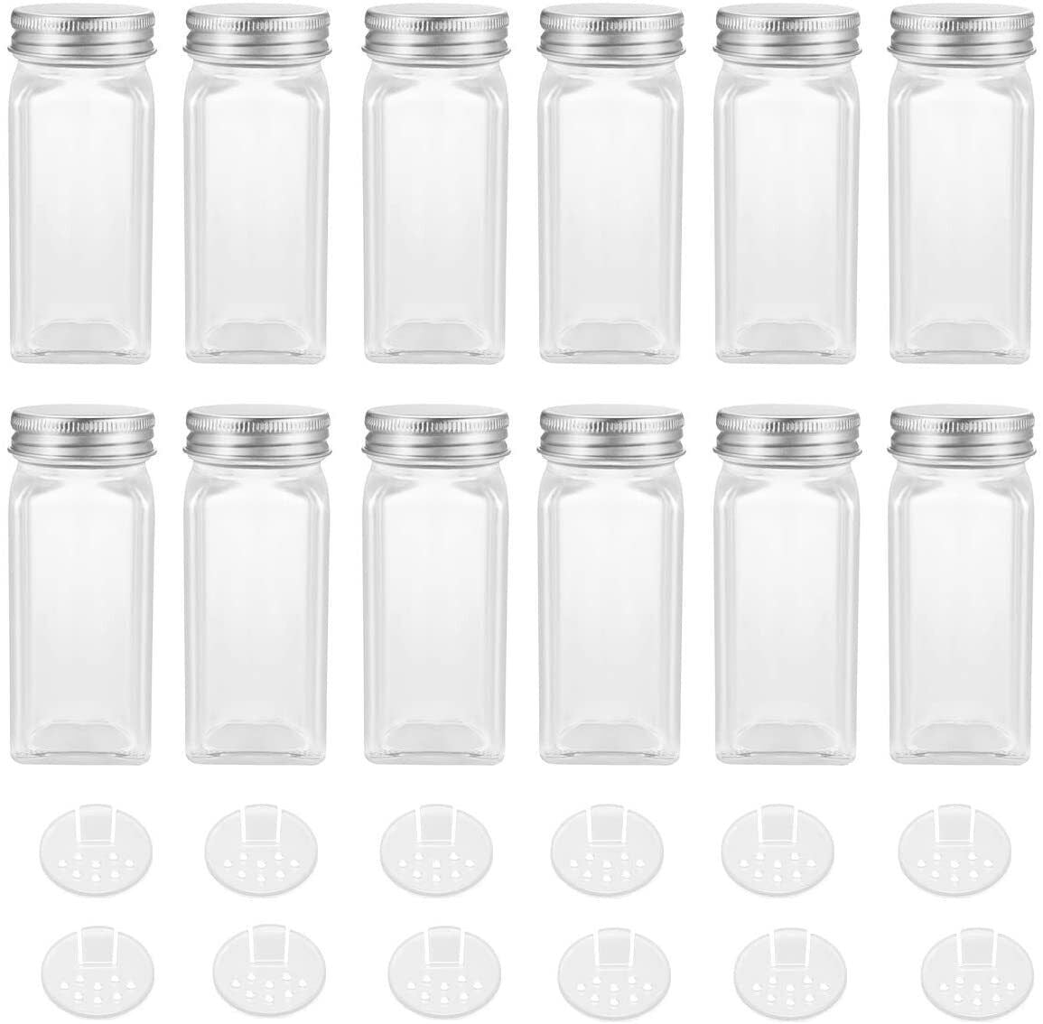 Lot de 24 bocaux de rangement avec couvercle en acier inoxydable, pots à épices, boîtes de rangement en verre