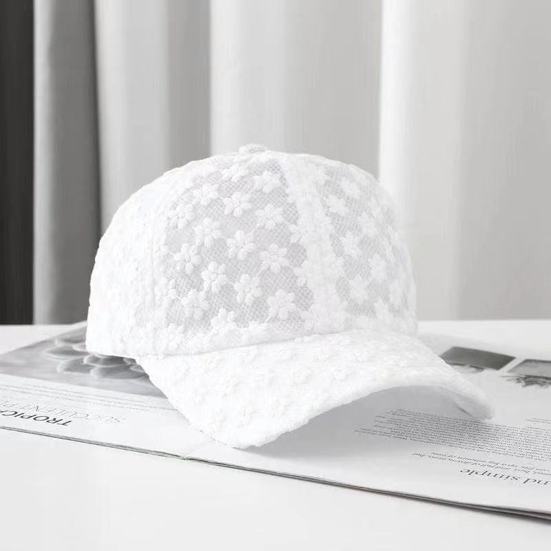 Gorra de béisbol con encaje, flores pequeñas, mariposas y diamantes de imitación para mujer
