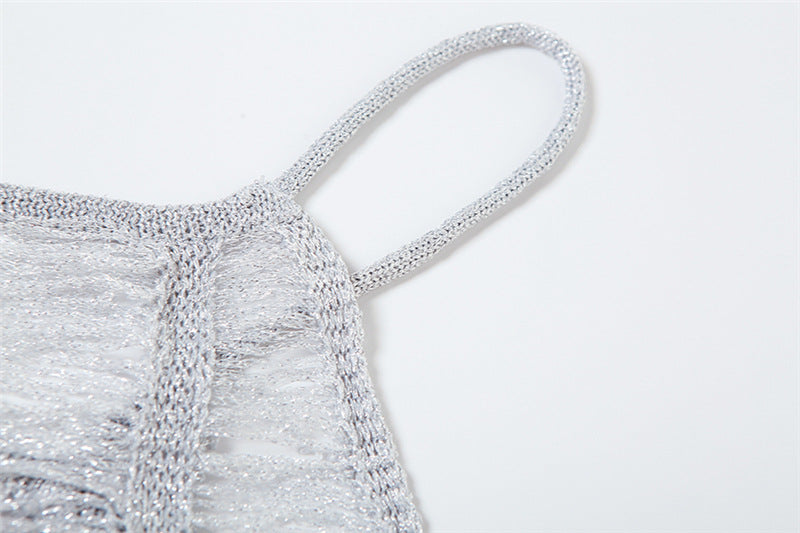 Robe fourreau à bretelles en tricot ajouré pour femme