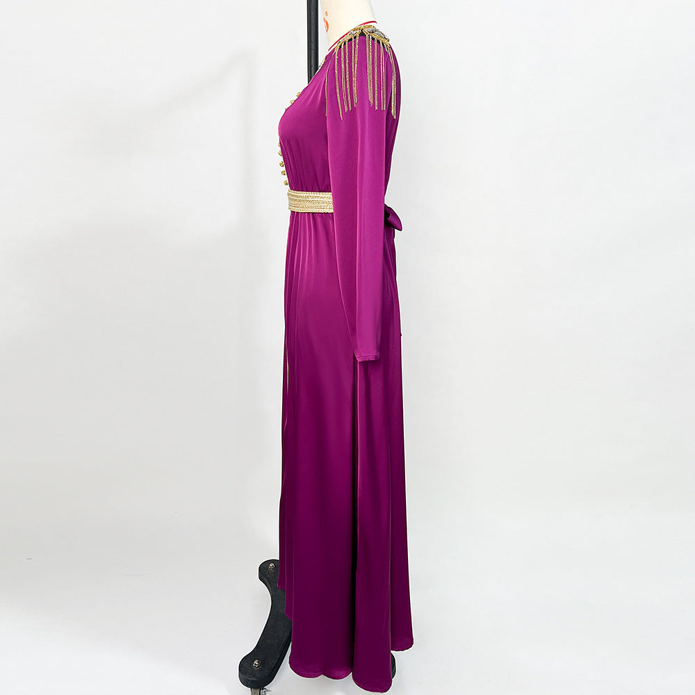 Robe longue à épaules dénudées rouge rose