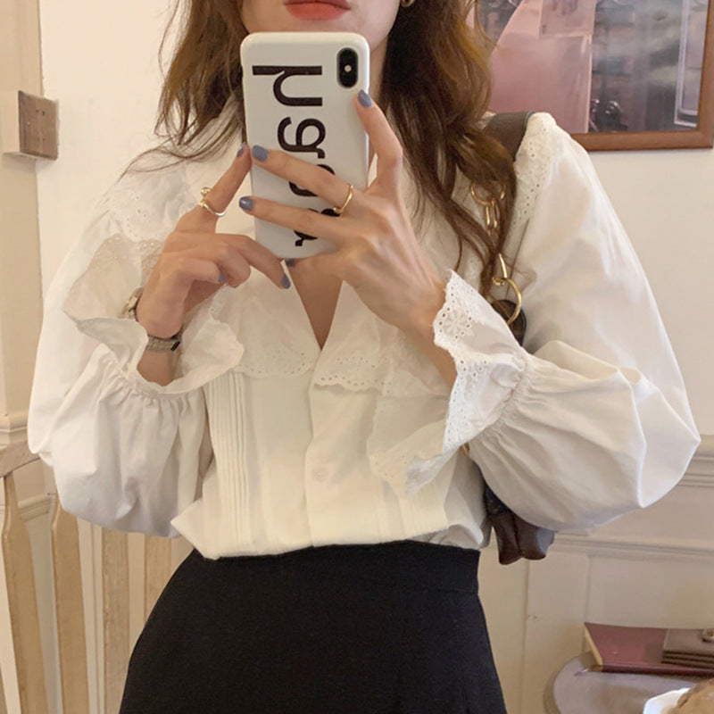 Versatile Single Breasted Flare Sleeve Shirt
