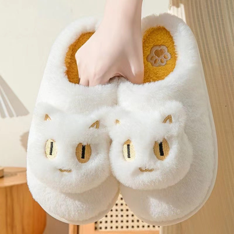 Chaussons en coton pour chat, doux, confortables et chauds, à enfiler, pour la maison, mignons, en forme de tête de chat, pour l'hiver