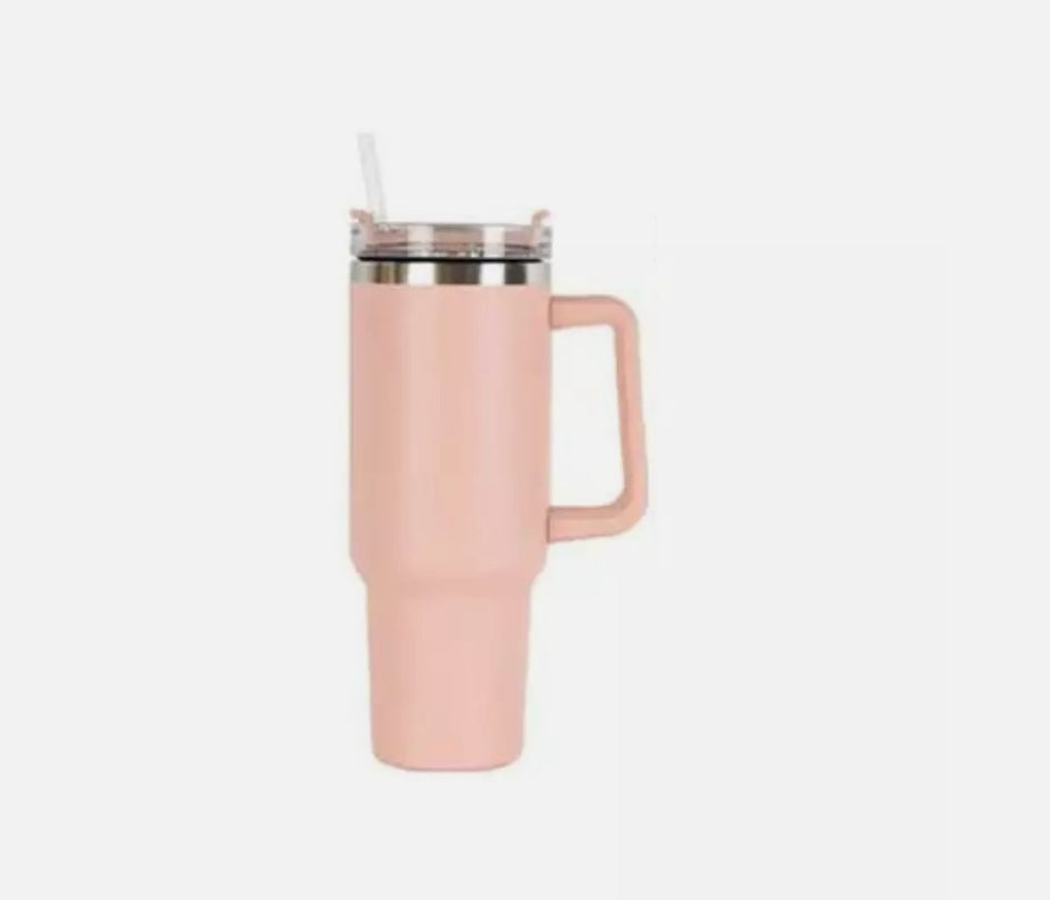 Vaso de agua de acero inoxidable, taza con asa de 40 onzas, botella aislada con paja, taza duplicada