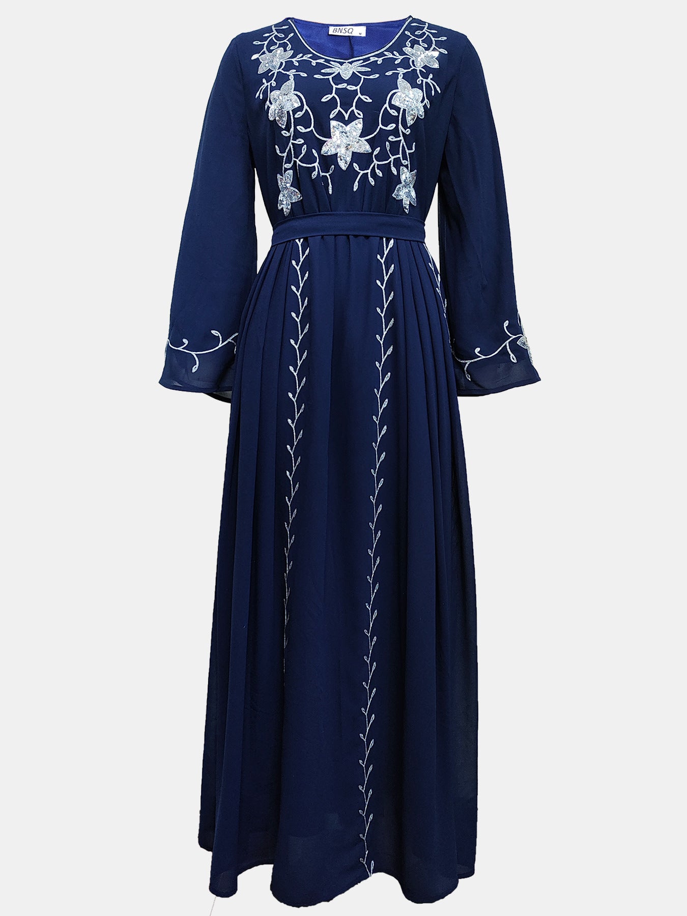 Elegante vestido con apliques bordados para cena de fiesta