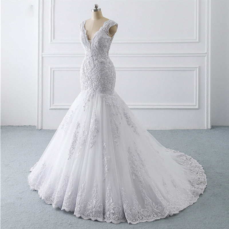 Vestido de novia ligero de sirena sexy retro francés de lujo