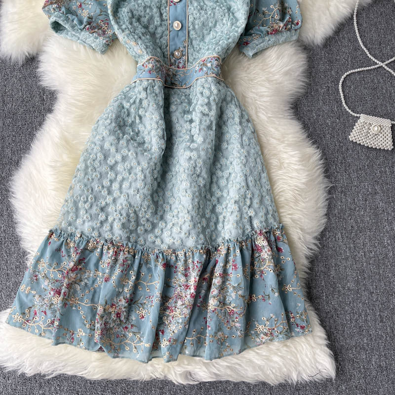 Robe légère et luxueuse pour femme, manches bouffantes, jupe courte à volants, effet rajeunissant