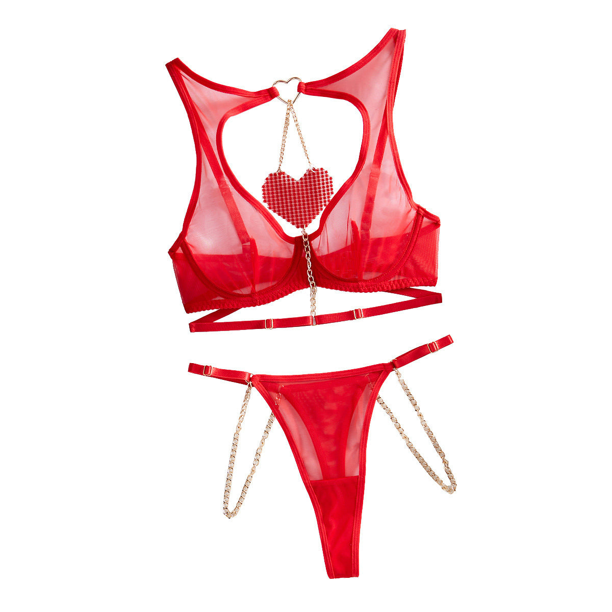 Conjunto de dos piezas de malla transparente y cómodo Love Chain