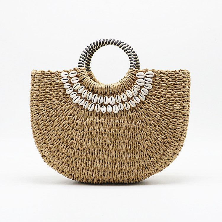 Bolso tejido de paja New Shell Moon Bag