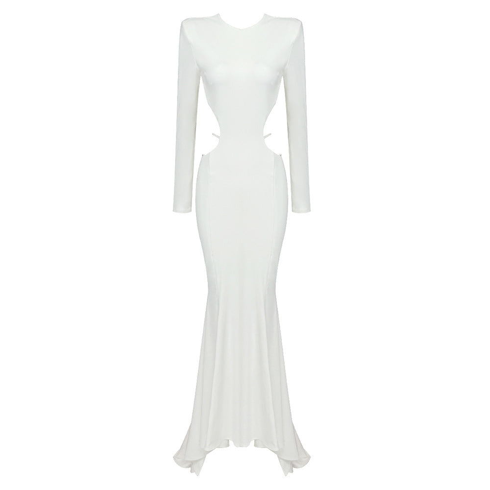 New Style White Stitching Diamond Decorations Fishtail Elastic Hip Skirt