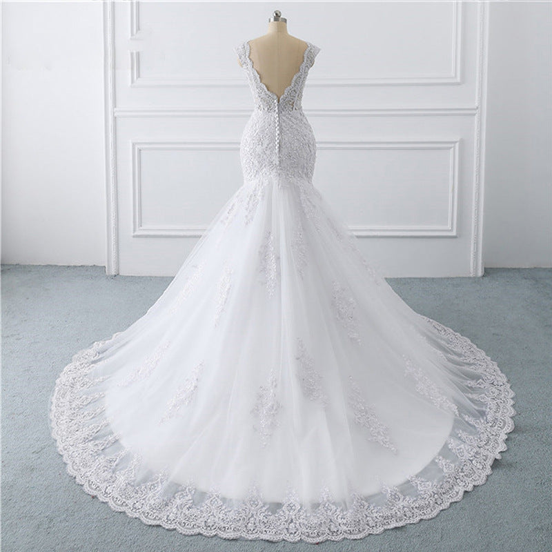 Vestido de novia ligero de sirena sexy retro francés de lujo
