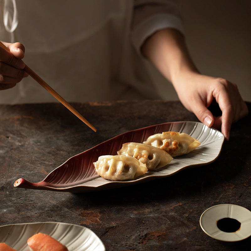 Japanese Style Retro Kiln Transformed Leaf Ceramic Sushi Plate