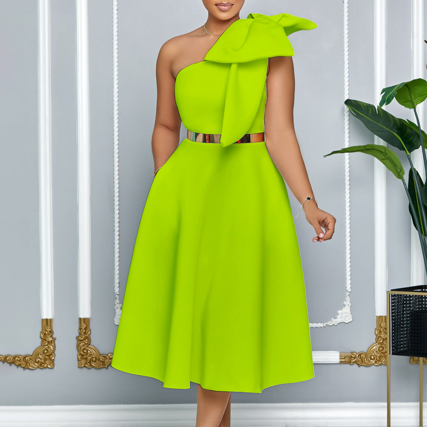 Nouvelle robe de soirée à la mode avec nœud oblique et épaules dénudées, grande robe trapèze africaine