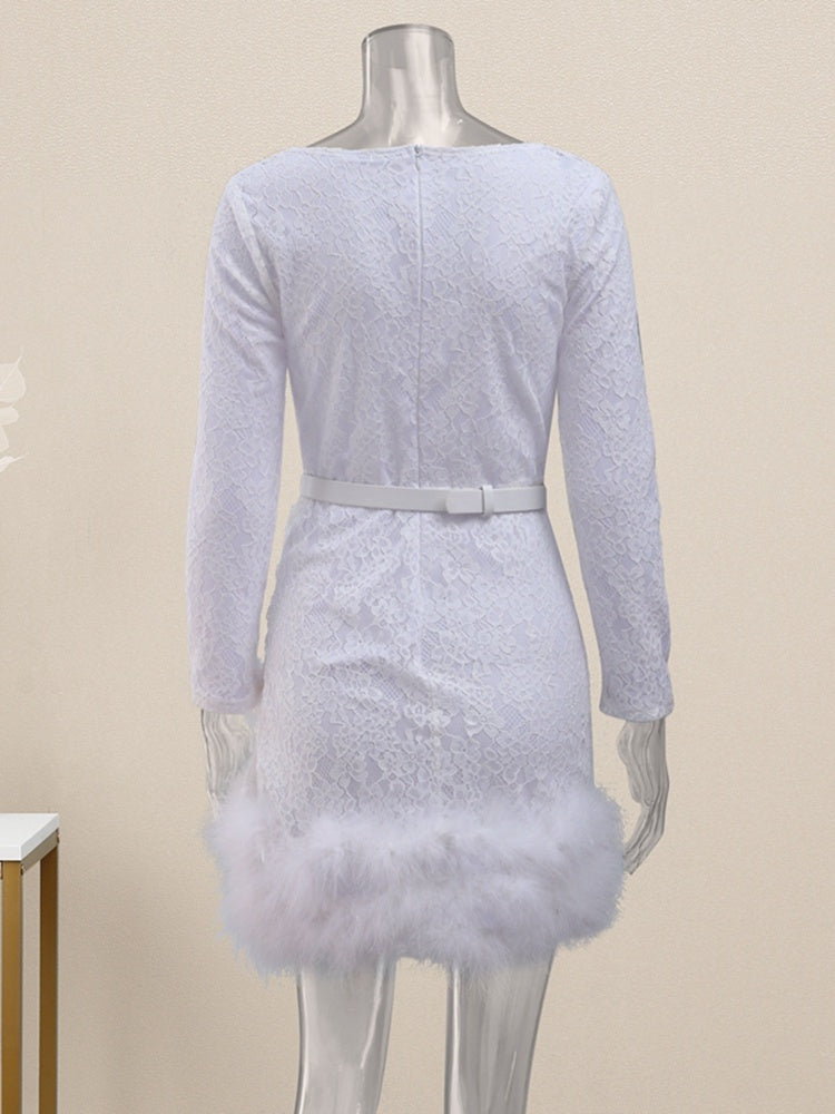 Lace Fur Patchwork Dress