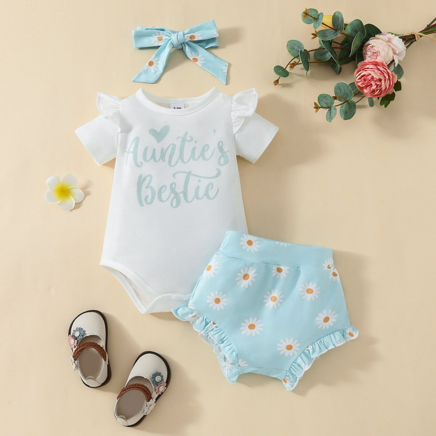 Combinaison pour fille avec imprimé lettres et petit chrysanthème