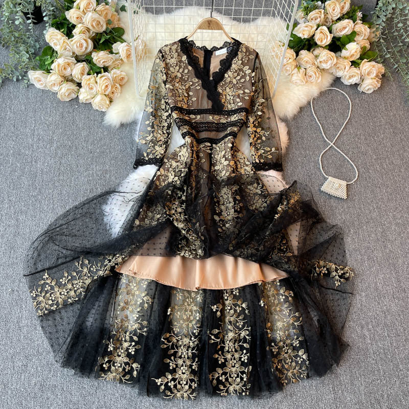Robe à fleurs mi-manches pour femme haut de gamme