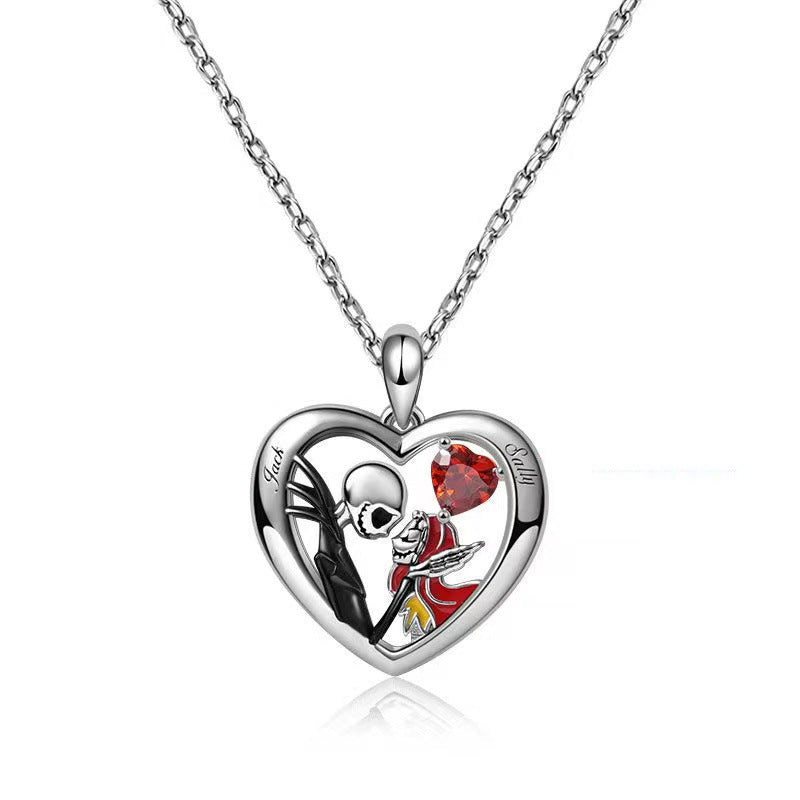 Collier Halloween en forme de cœur avec strass, tête de mort, pour couple, amoureux, clavicule, bijoux pour hommes et femmes