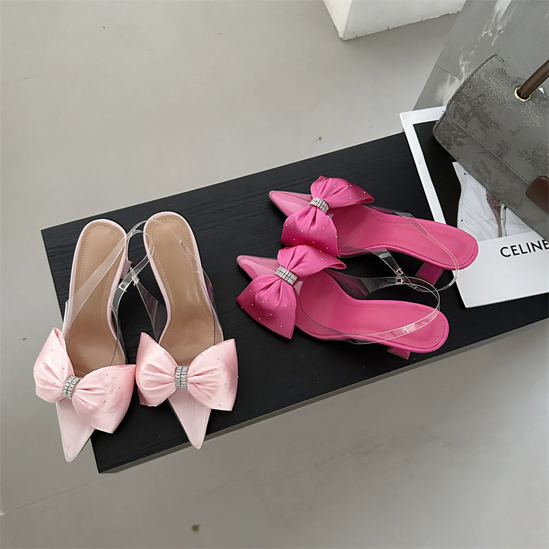 Escarpins à talons aiguilles et bout pointu pour femme, avec nœud en strass et talons hauts