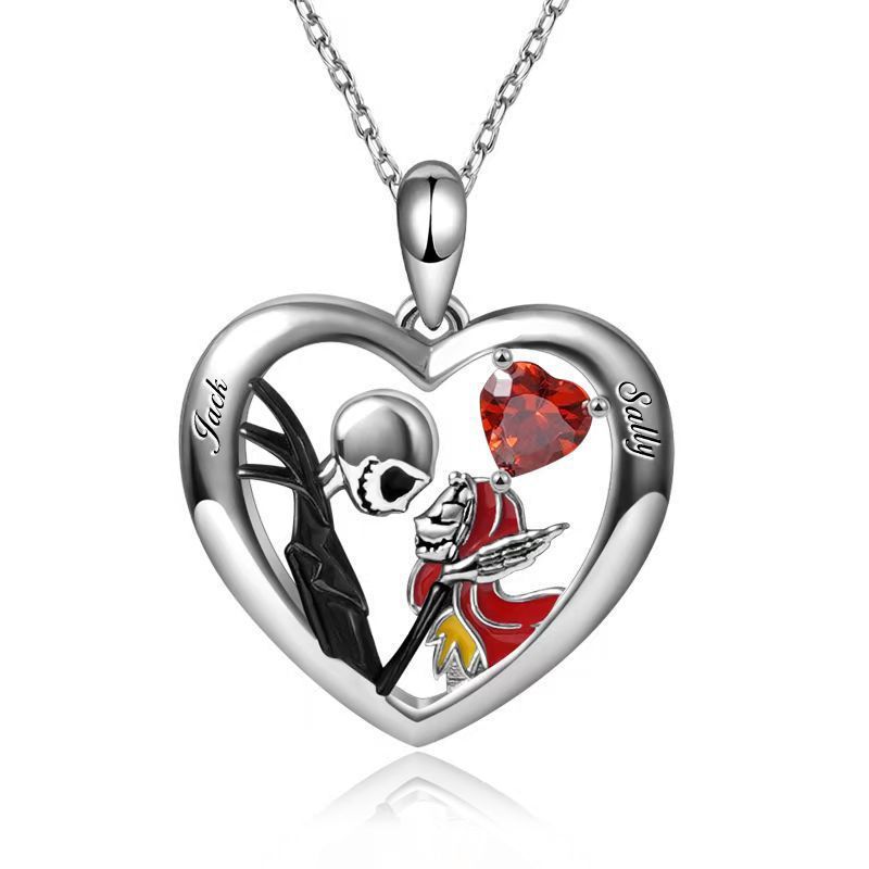 Collier Halloween en forme de cœur avec strass, tête de mort, pour couple, amoureux, clavicule, bijoux pour hommes et femmes