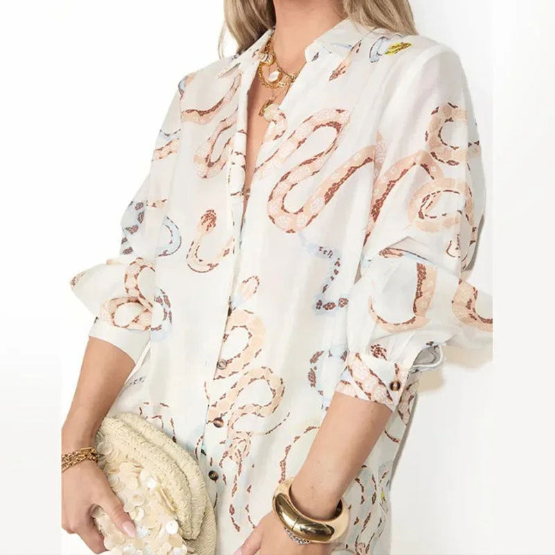 Ensemble chemise et jupe à imprimé serpent, simple boutonnage, plage