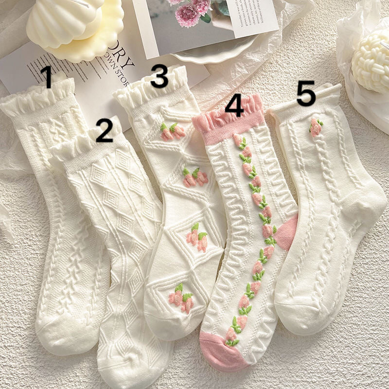 Chaussettes mi-hautes en dentelle de style japonais pour femmes