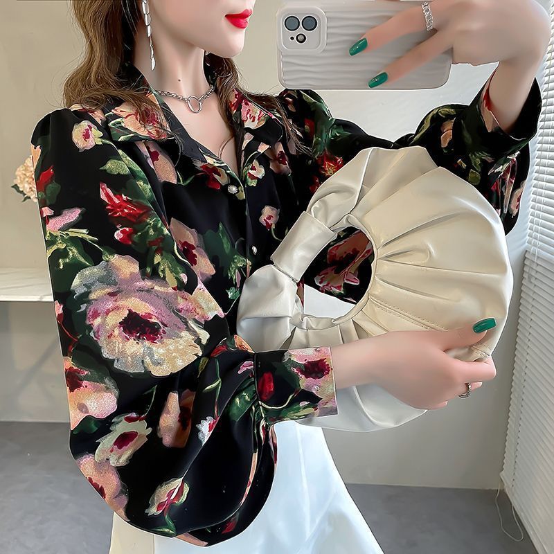 Nouvelle chemise ample à manches lanternes en mousseline imprimée pour femme