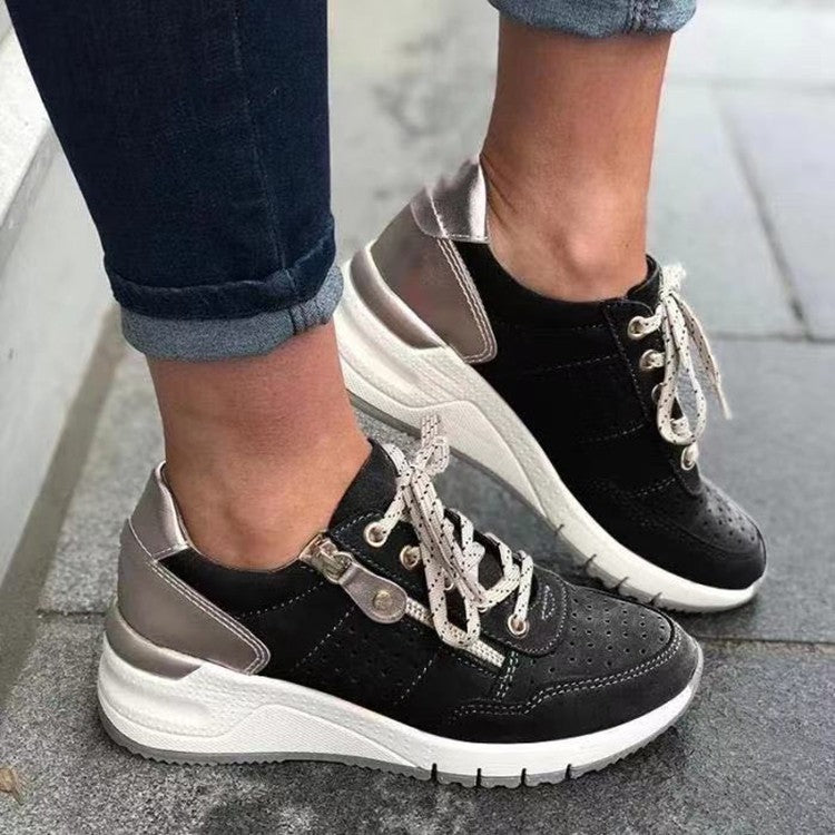 Zapatillas de deporte de moda con cordones para mujer, cómodas zapatillas deportivas con suela de goma