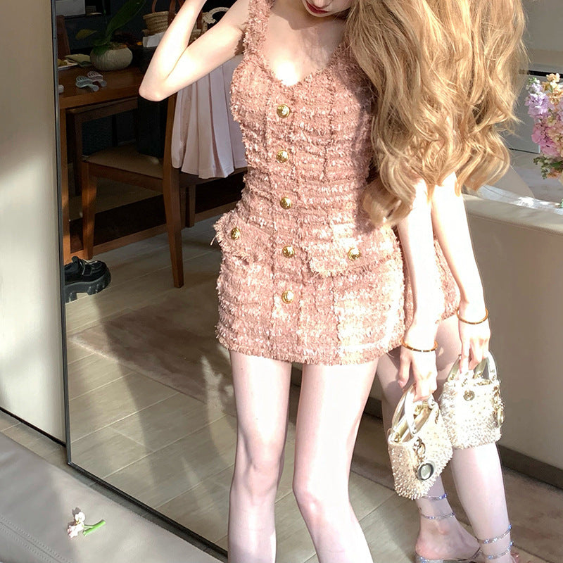 Vestido teñido con hebilla dorada para siesta artesanal de industria pesada