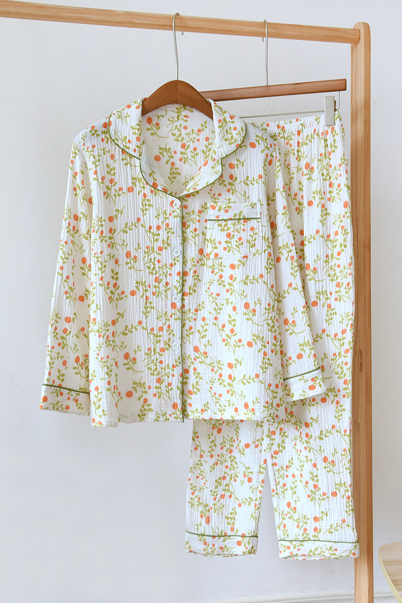 Conjunto de dos piezas de pijama holgado y fino de manga larga de algodón para mujer