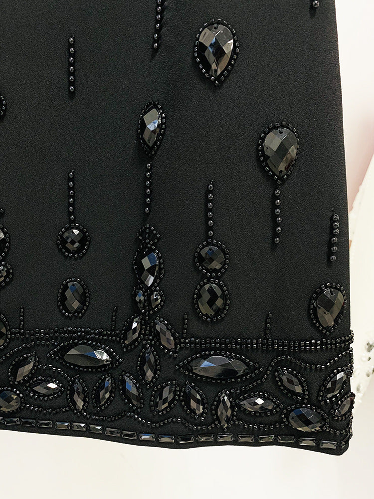 Ensemble deux pièces robe mi-longue courte incrustée de diamants et de perles de l'industrie lourde