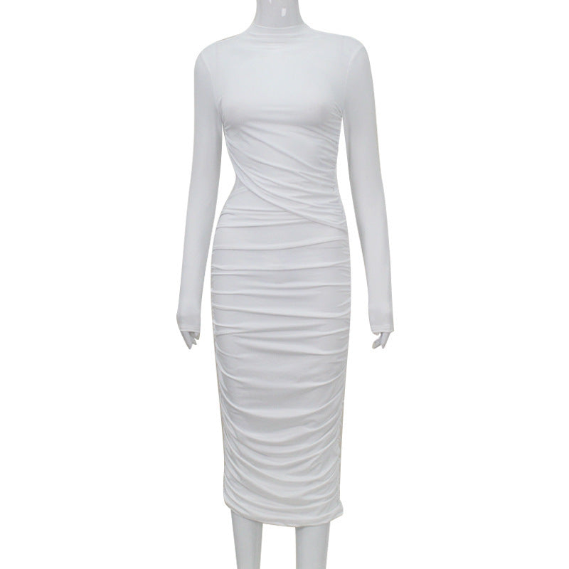 Women's Long Sleeve Sexy Cutout Pleated Tight Dress